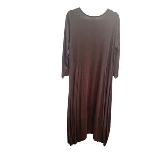 Comfy USA Dress Women's Sz XL Midi Lagenlook Modal Ballon Hem Brown Stretch - Picture 2 of 10